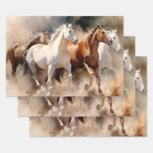 "Four Galloping Mustangs" Dusty Western Wassercolo Geschenkpapier Set