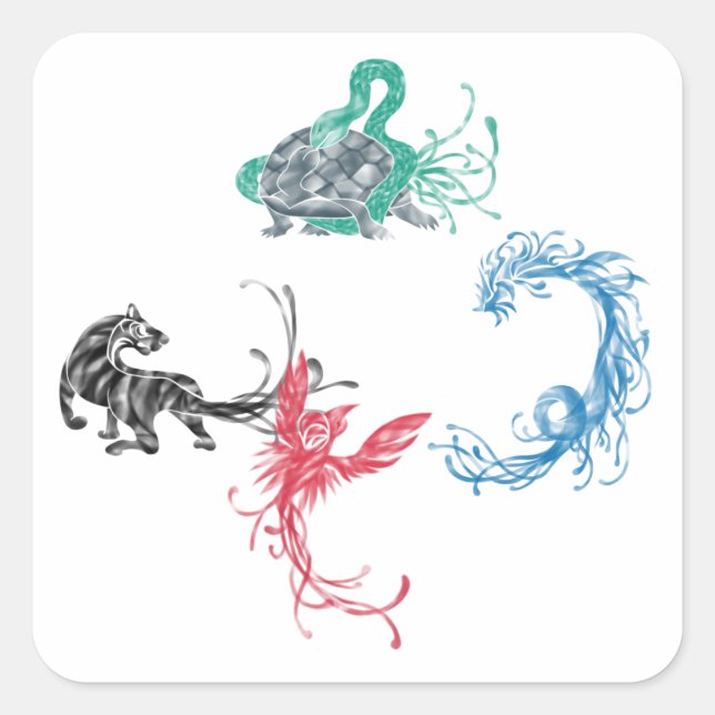 Four Gods Quadratischer Aufkleber (Vorderseite)