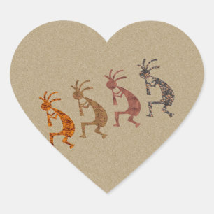 Four Kokopelli Herz-Aufkleber