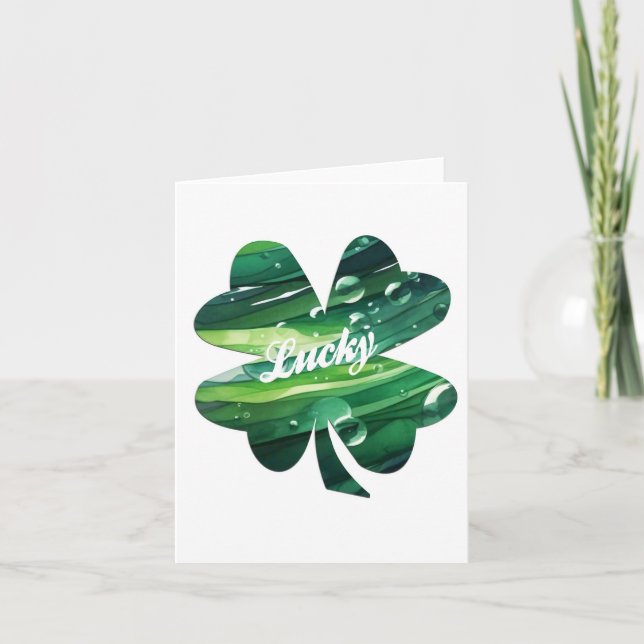 Four Leaf Clover Lucky Watercolor Shamrock Graphic Karte (Vorderseite)