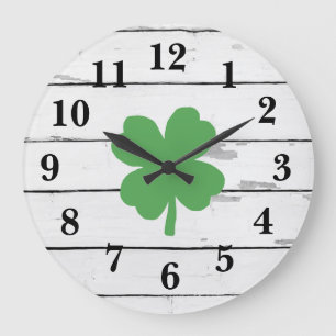 Four Leaf Clover Shiplap Shamrock Large Clock Große Wanduhr