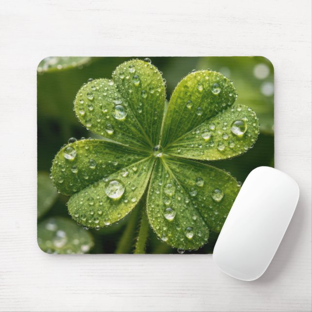 Four-leaf Clover With Raindrops Mousepad (Mit Mouse)