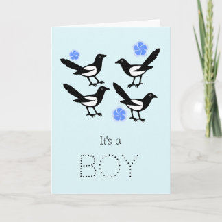 Four magpies baby it's a boy new baby card karte