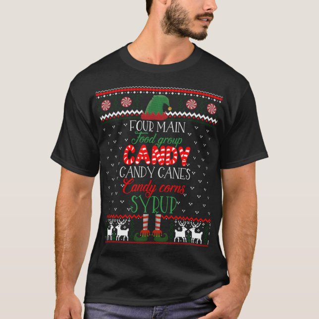 Four Main Foods Elf Buddy Christmas Pajama Ugly T-Shirt (Vorderseite)
