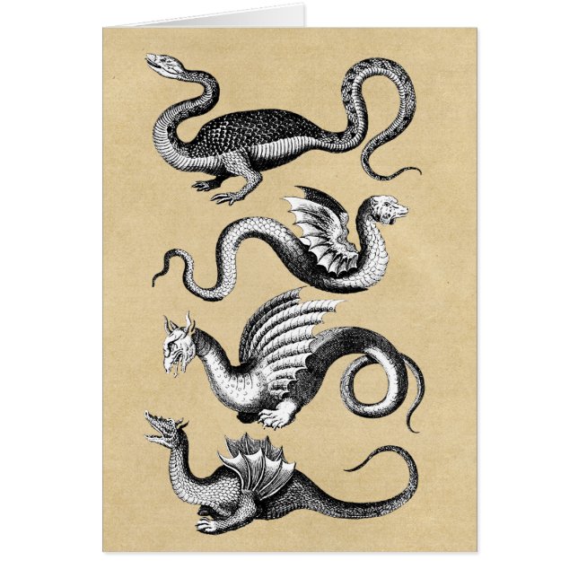 Four Mythological Dragons Sepia Notecard (Vorne)