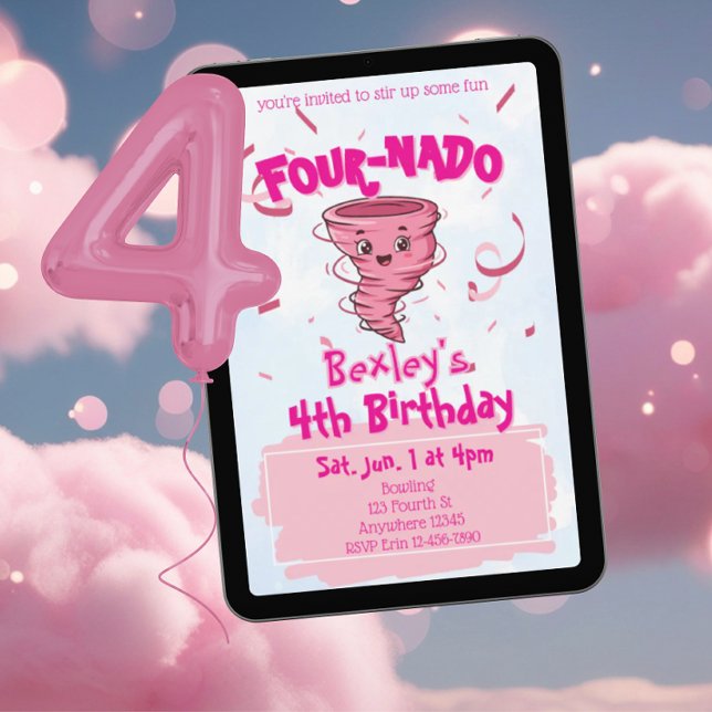 Four-Nado Rosa Tornado 4. Geburtstag Einladung (Von Creator hochgeladen)
