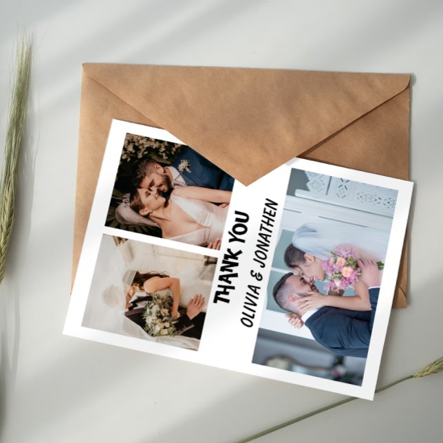Four Photo Collage Wedding Thank You Mitteilungskarte (Von Creator hochgeladen)