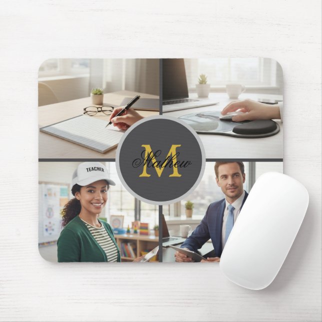 Four Photo Monogram Personalized Mouse Pad Mousepad (Mit Mouse)