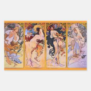 Four Seasons by Alfons Mucha Art Deco Rechteckiger Aufkleber
