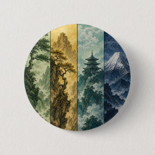 Four Seasons Mountain Japanische Tintenlandschaf Button