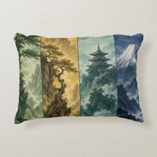 Four Seasons Mountain | Japanische Tintenlandschaf Dekokissen