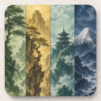 Four Seasons Mountain | Japanische Tintenlandschaf Getränkeuntersetzer