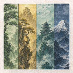 Four Seasons Mountain Japanische Tintenlandschaf Glasuntersetzer