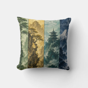 Four Seasons Mountain Japanische Tintenlandschaf Kissen