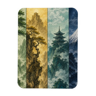 Four Seasons Mountain Japanische Tintenlandschaf Magnet