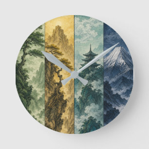 Four Seasons Mountain   Japanische Tintenlandschaf Runde Wanduhr