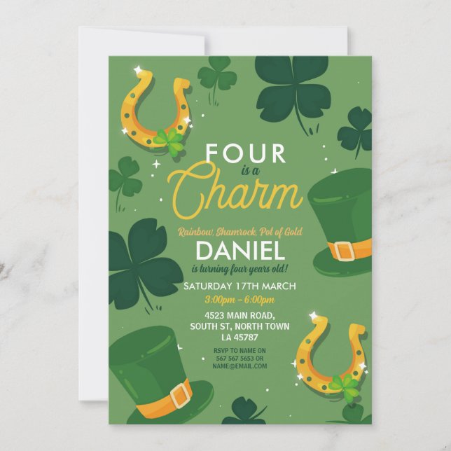 Four St. Patricks Day 4e anniversaire Invitation d (Devant)