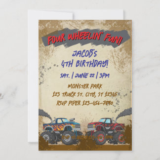 Four Wheelin' Fun Monster Truck Birthday  Einladung