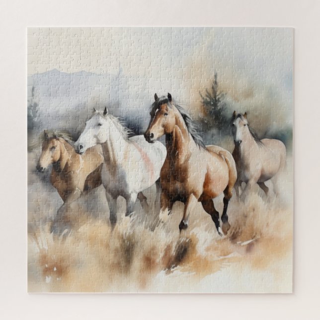 "Four Wild Mustangs" Dusty Western Wassercolor (Vertikal)