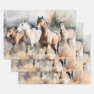 "Four Wild Mustangs" Dusty Western Wassercolor Geschenkpapier Set