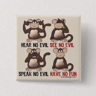 Four Wise Monkeys Humour Button