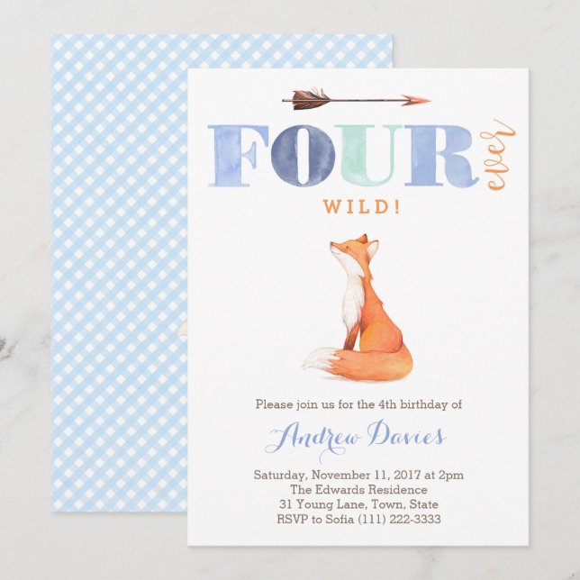 FOURever renard sauvage invitations de 4e annivers (Devant / Derrière)