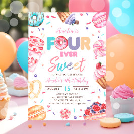 Fourever Sweet Donut Candy 4. Geburtstag Einladung