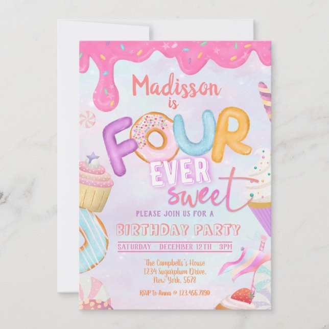Fourever Sweet Girl 4ème anniversaire Invitation (Devant)