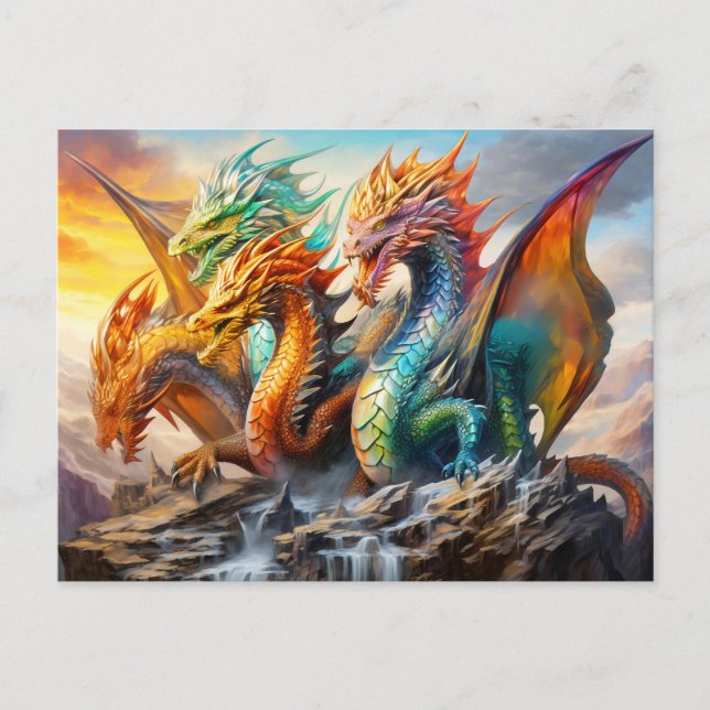 Fourfold Fury – Chinese Airbrush Dragon with Multi Postkarte (Vorderseite)