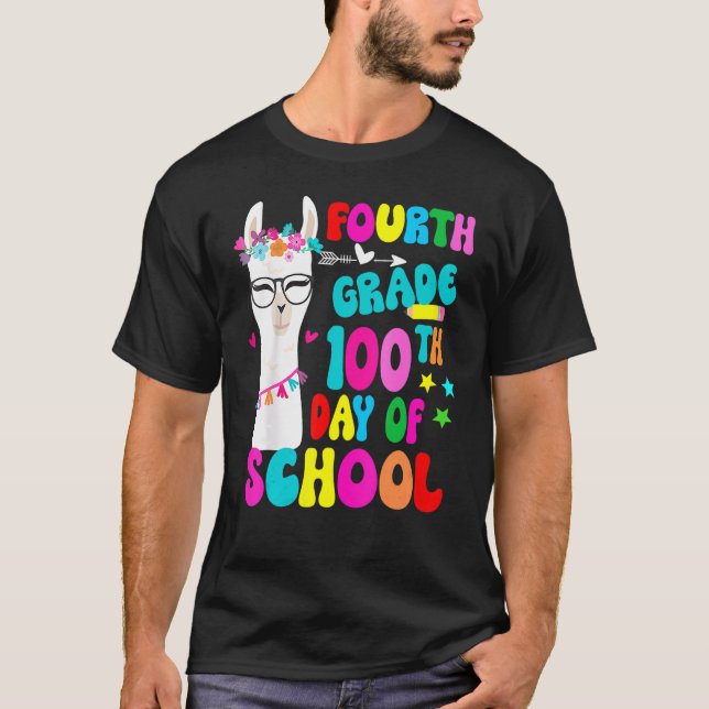 Fourth Grade 100 Days Smarter No Prob Llama Teache T-Shirt (Vorderseite)