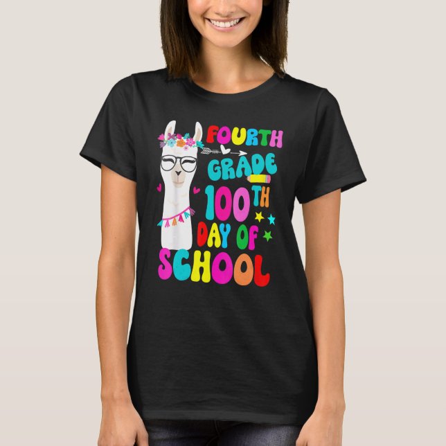 Fourth Grade 100 Days Smarter No Prob Llama Teache T-Shirt (Vorderseite)