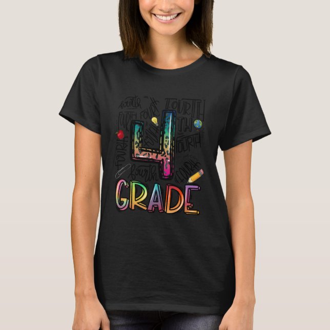 Fourth Grade Teacher   Leopard Typography T-Shirt (Vorderseite)