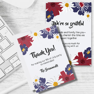 Fourth of July 4th Party Rot Blau Retro Floral Dankeskarte
