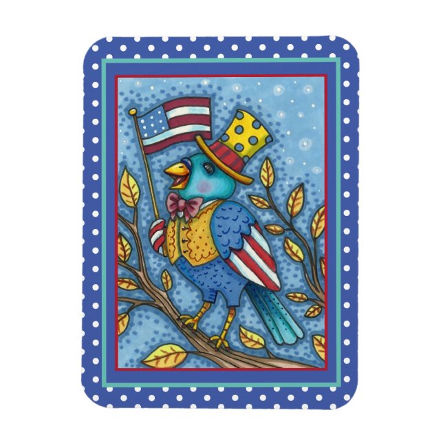 FOURTH OF JULY BLUEBIRD TWEET, AMERICAN FLAG USA MAGNET (Vertikal)