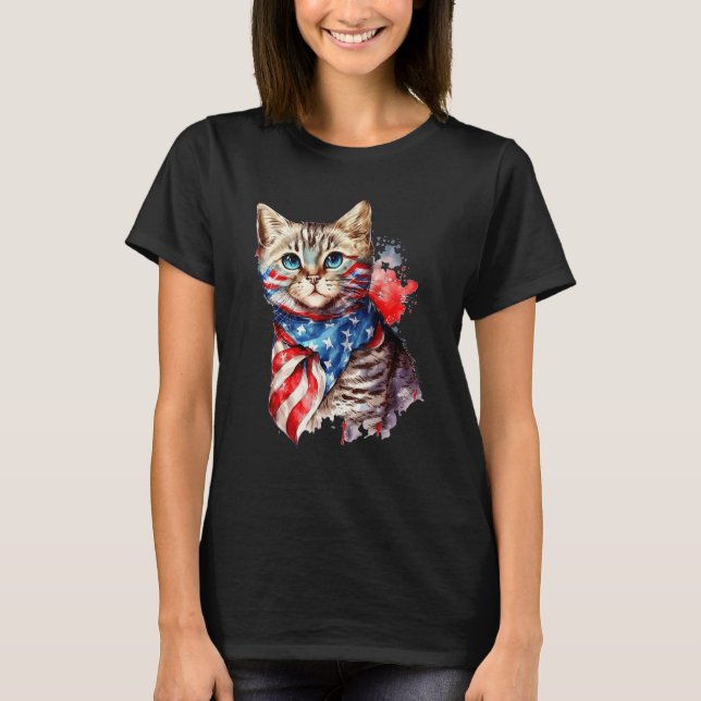 Fourth of July Cat American Flag America Patriotic T-Shirt (Vorderseite)