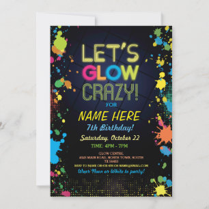 Fous de lumière Anniversaire Neon Paint Invitation