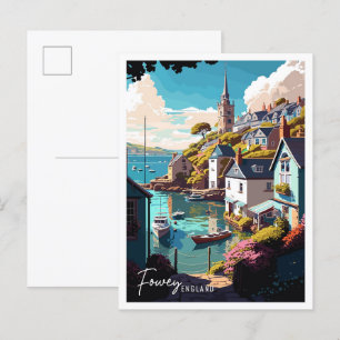 Fowey England Kunst Vintage-Reiseillustration Postkarte