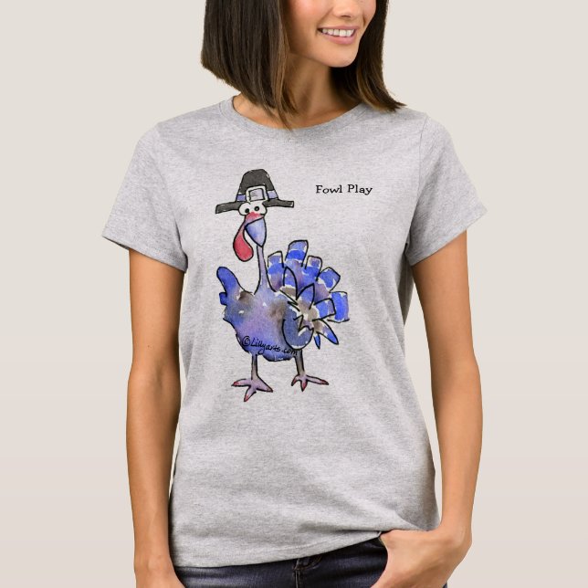 Fowl Play Cartoon Blue Türkei T Shirt (Vorderseite)