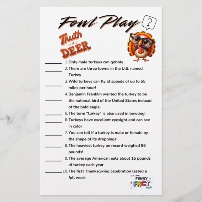 Fowl Play Wahrheit oder Hirsch Erntedank (Vorderseite)