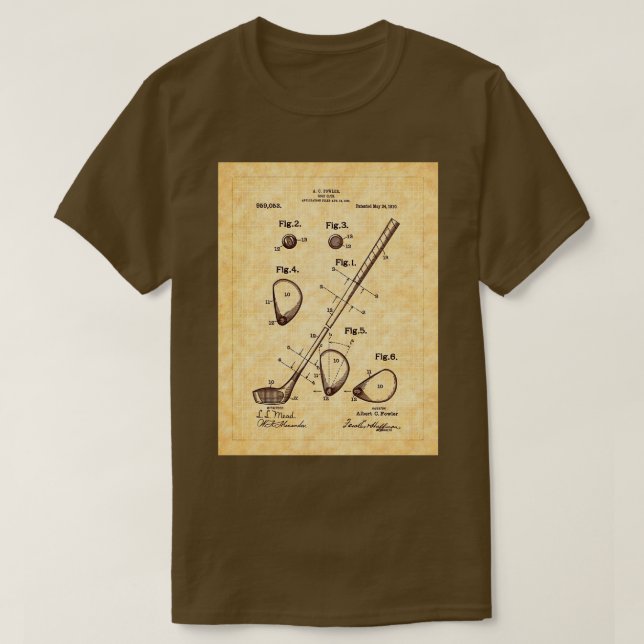 Fowlers 1910 Golf Club Patent Art T-Shirt (Design vorne)