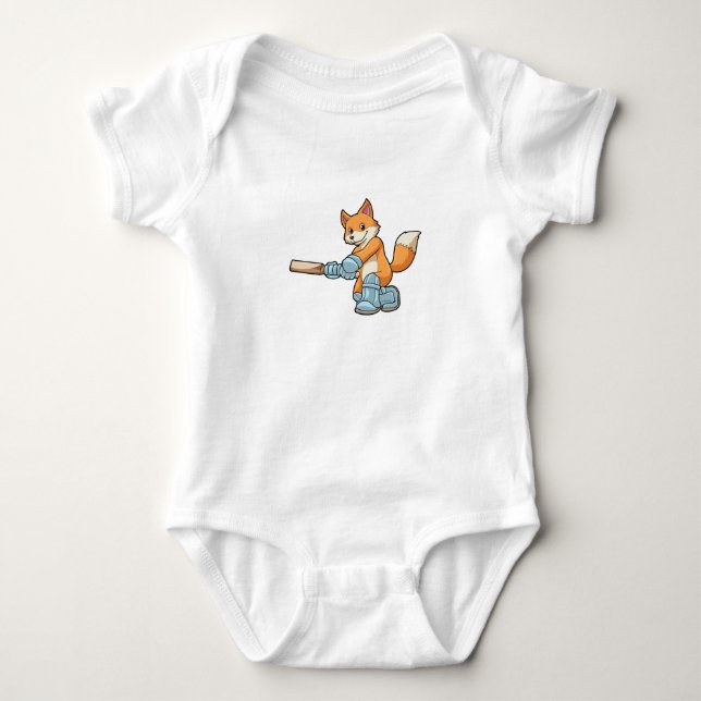 Fox als Batsman mit Cricket Flex Baby Strampler (Vorderseite)