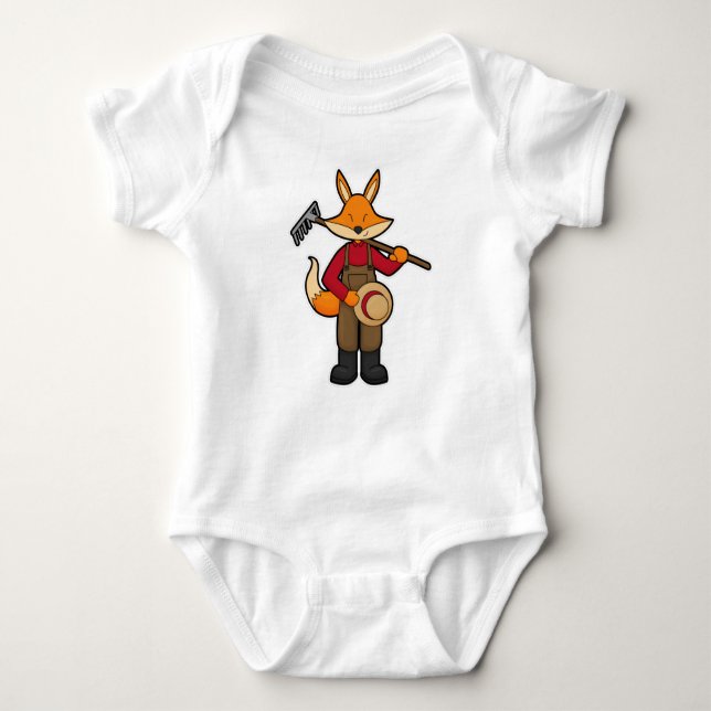 Fox als Bauer mit Rake & Hat Baby Strampler (Vorderseite)