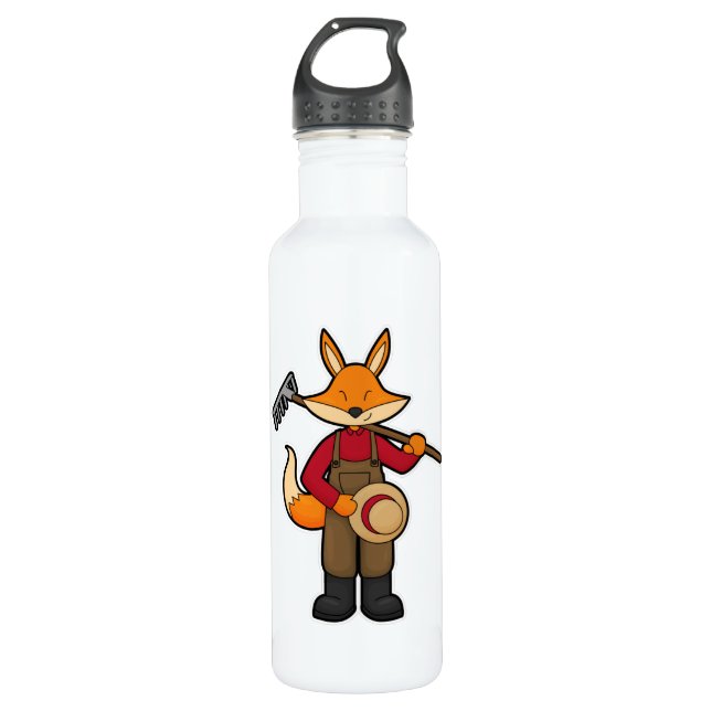 Fox als Bauer mit Rake & Hat Edelstahlflasche (Vorderseite)