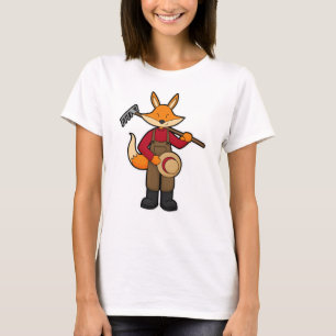 Fox als Bauer mit Rake & Hat T-Shirt