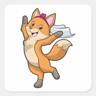 Fox als Brille mit Schleier & Herz Quadratischer Aufkleber