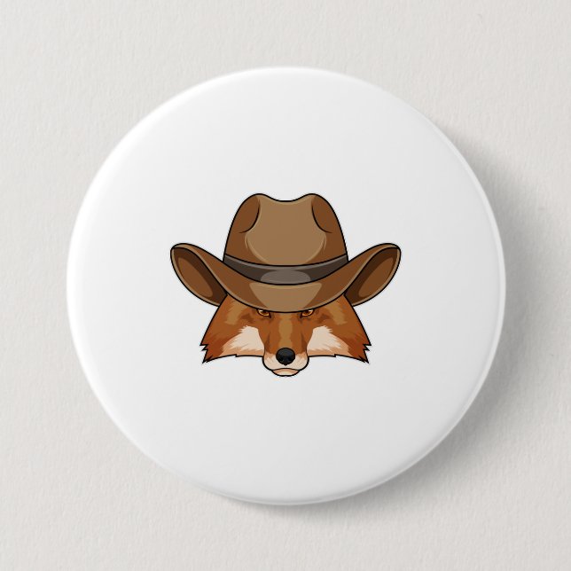 Fox als Cowboy mit Hut Button (Vorderseite)