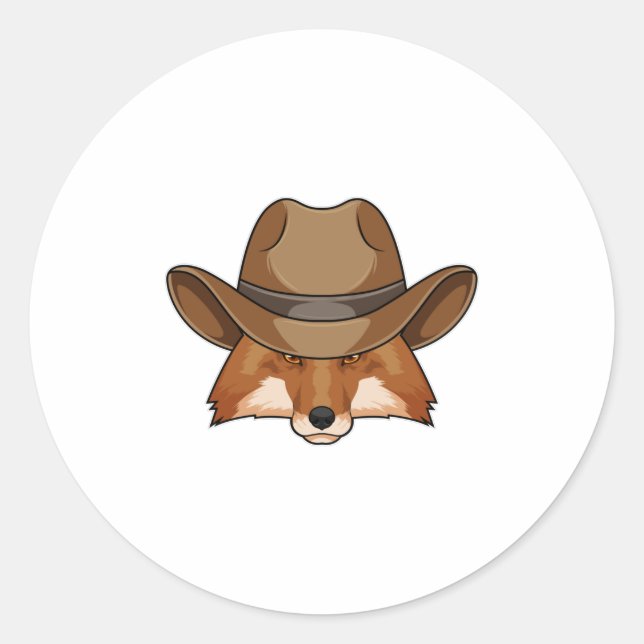 Fox als Cowboy mit Hut Runder Aufkleber (Vorderseite)