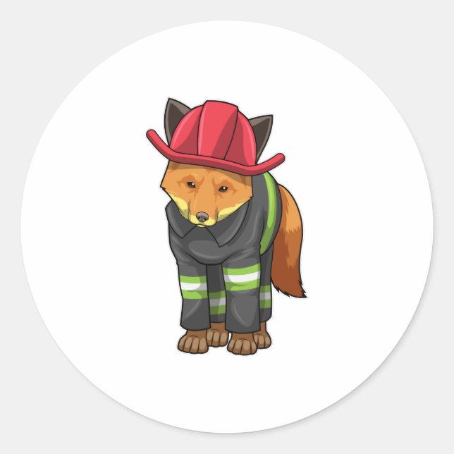 Fox als Feuerwehrmann mit Helm Runder Aufkleber (Vorderseite)