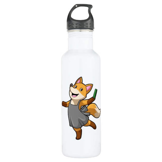 Fox als Friseur mit Schere Edelstahlflasche (Vorderseite)