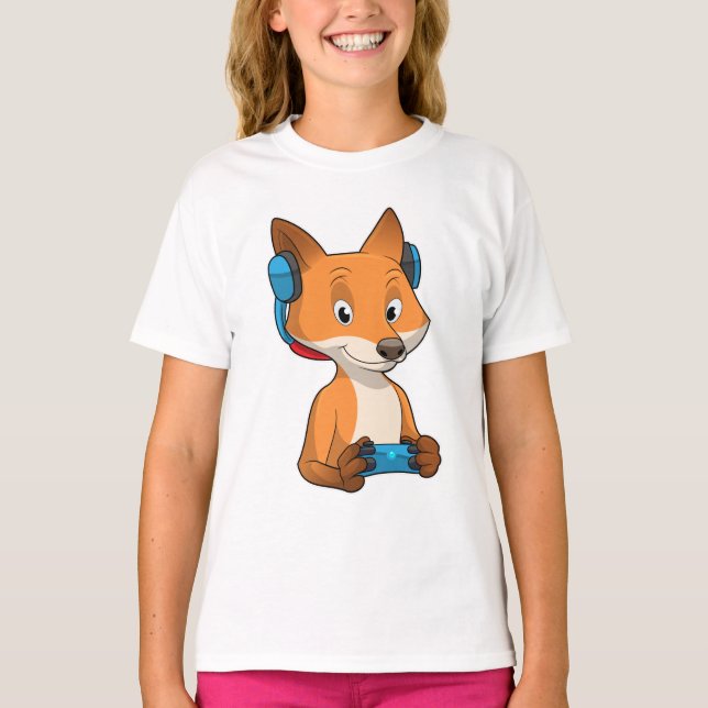 Fox als Gamer mit Joystick T-Shirt (Vorderseite)